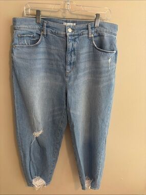 LOFT The Barrel High Rise Jeans Womens Size 12 Light Wash Distressed Cropped